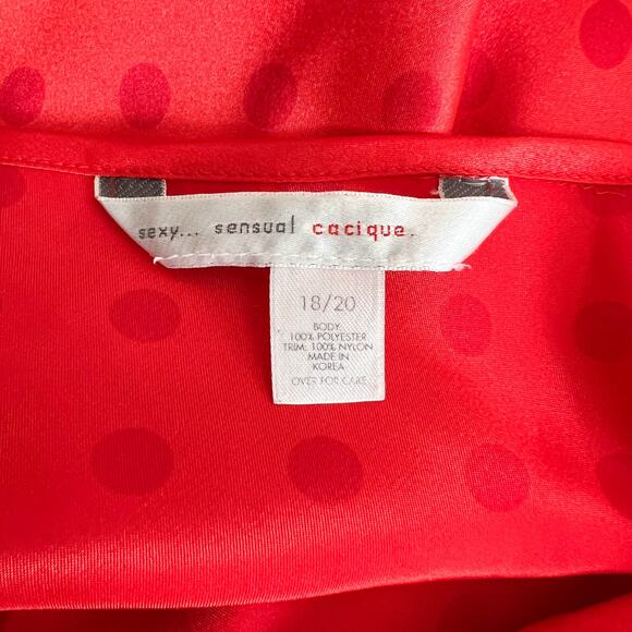 Cacique | Y2K Vintage Polka Dot Lace Hem Orange Red Satin Plus Size Night Gown - Picture 9 of 9